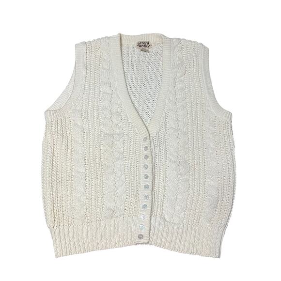 Vintage 80s Gerard Works Cream Button Up Sweater Vest Size Small - Picture 1 of 5